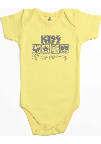 Zepplin Giyim Kiss Logolar Ve İmza Sarı Bebek Body Zıbın
