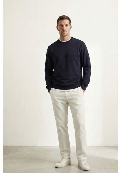 Elemge Pamuklu Erkek Sweatshirt Lacivert Soft Touch Relax Fit Basic Bisiklet Yaka 3 Iplik Nefes Alan
