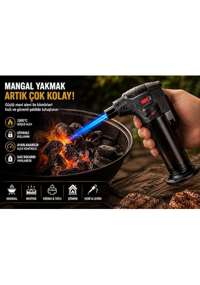 Pürmüz Çakmak 1300 C Turbo Jet Alevli Mangal Kamp Şömine Çakmağı Ayarlanabilir Alev Pürmüz Çakmak Diğer