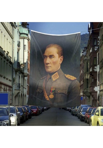 Üniformalı Gazi Mustafa Kemal Atatürk Poster Dış Cephe Bayrak-6x9 Metre 1