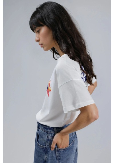 Hiccup Baskılı Oversized T-shirt Turuncu