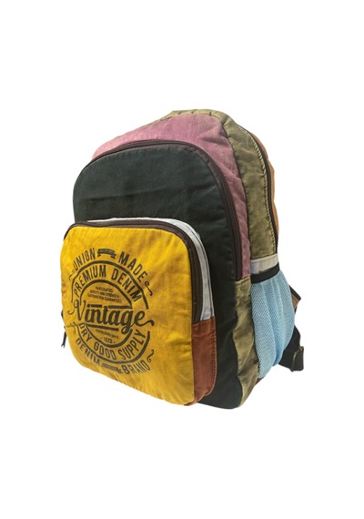 Dark Cotton Kaliteli Vintage Salaş Yıkama Kumaş Disayn Günlük Gezi Okul Sırt Çantası 30cmx40cm Sarı - Siyah