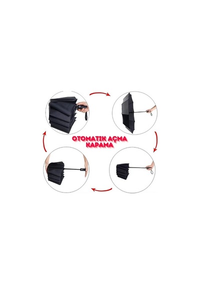 Gravion Gnc-01 Şemsiye Siyah Full Otomatik Rüzgarda Esneyebilen Mekanizma