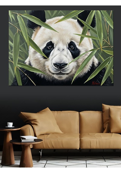 Bambular Arasında Panda Başı Portresi Dekoratif Kanvas - Mdf Ahşap Tablo