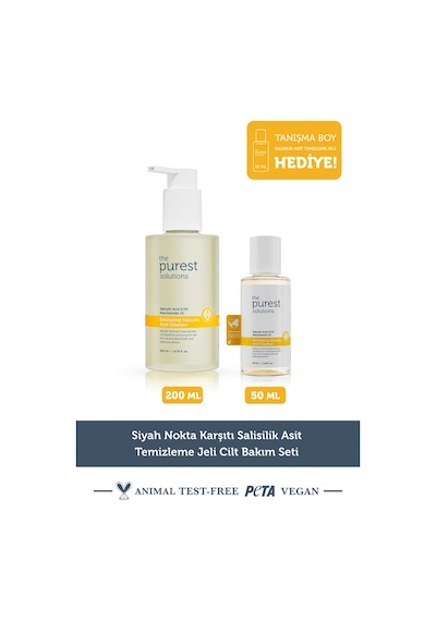 The Purest Solutions Siyah Nokta Karşıtı Salisilik Asit Temizleme Jeli Cilt Bakım Seti: 200 ml + 50 ml Tanışma Boy