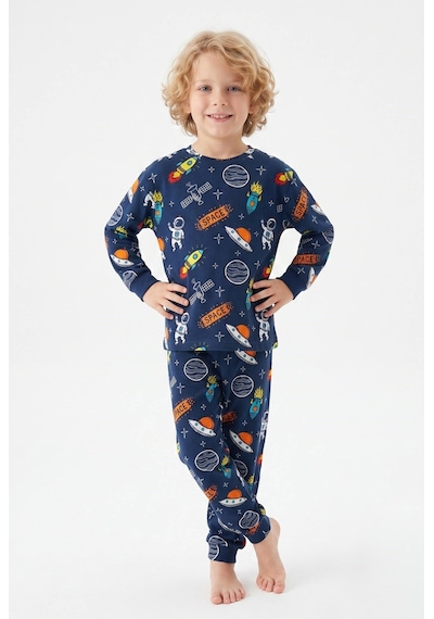 Bunny Hopp %100 Pamuk Interlok Kumaş Erkek Çocuk Pijama Takımı Lacivert Uzay Roket Ve Gezegen Desenli Bunny Hopp %100 Pamuk Interlok Kumaş Erkek Çocuk Pijama Takımı Lacivert Uzay Roket Ve Gezegen Desenli