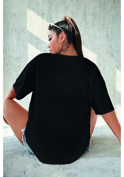 Unisex Boundless Baskılı Oversize Tshirt Siyah