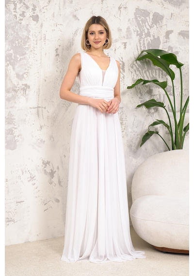 Livanomi Beyaz Simli Uzun Abiye-beyaz