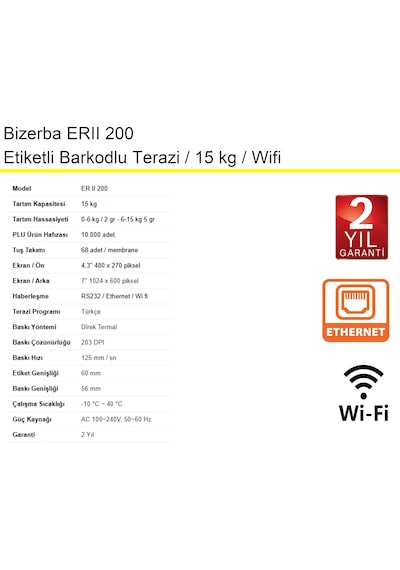 Bizerba Erıı 200 Etiketli Barkodlu Terazi 15 Kg