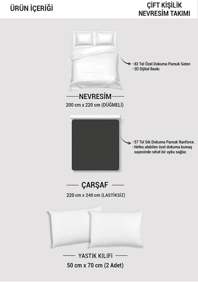 Tr Çift Kişilik Pamuk Saten Pauw Nevresim Takımı, Mavi, 200x220, Monohome34085 Diğer