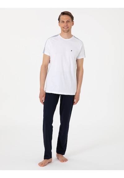 Pierre Cardin %100 Pamuk 6085 Luxury Kısa Kol Erkek Pijama Takımı Beyaz