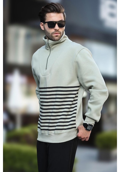 Madmext Çağla Yeşili Fermuar Yakalı Çizgili Sweatshirt 7056-çağla Yeşili Çağla Yeşili