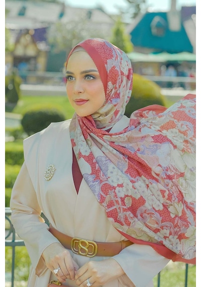 Buttonscarves Wonderland Saten Şal - Ginger Kırmızı