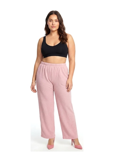 Akbeniz Kadın Pudra Pembe Dokulu Büyük Beden Cepli Pijama Altı
