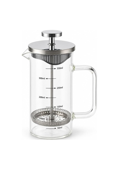 Tr Metal Kapaklı French Press, 350 Ml Ölçülü Borosilikat Cam Filtre Kahve Ve Bitki Çayı Demliği, 5 X 8 X 14 Cm Diğer