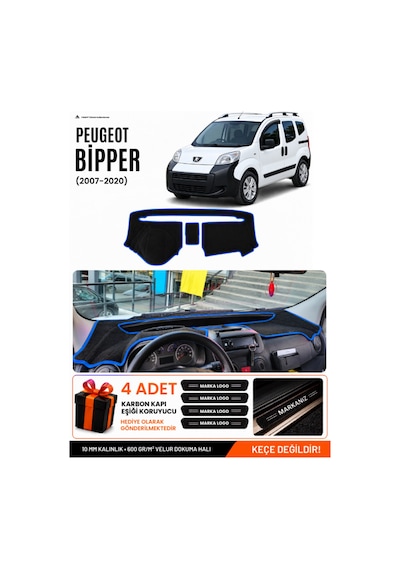Peugeot Bipper 2007-2020 Uyumlu Torpido Örtüsü, Torpido Kılıfı - Siyah Mavi