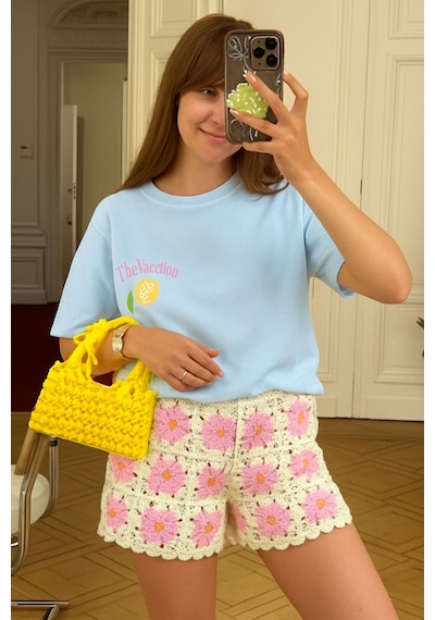 The Vacctıon Baskılı Unisex Tshırt Bebe Mavisi