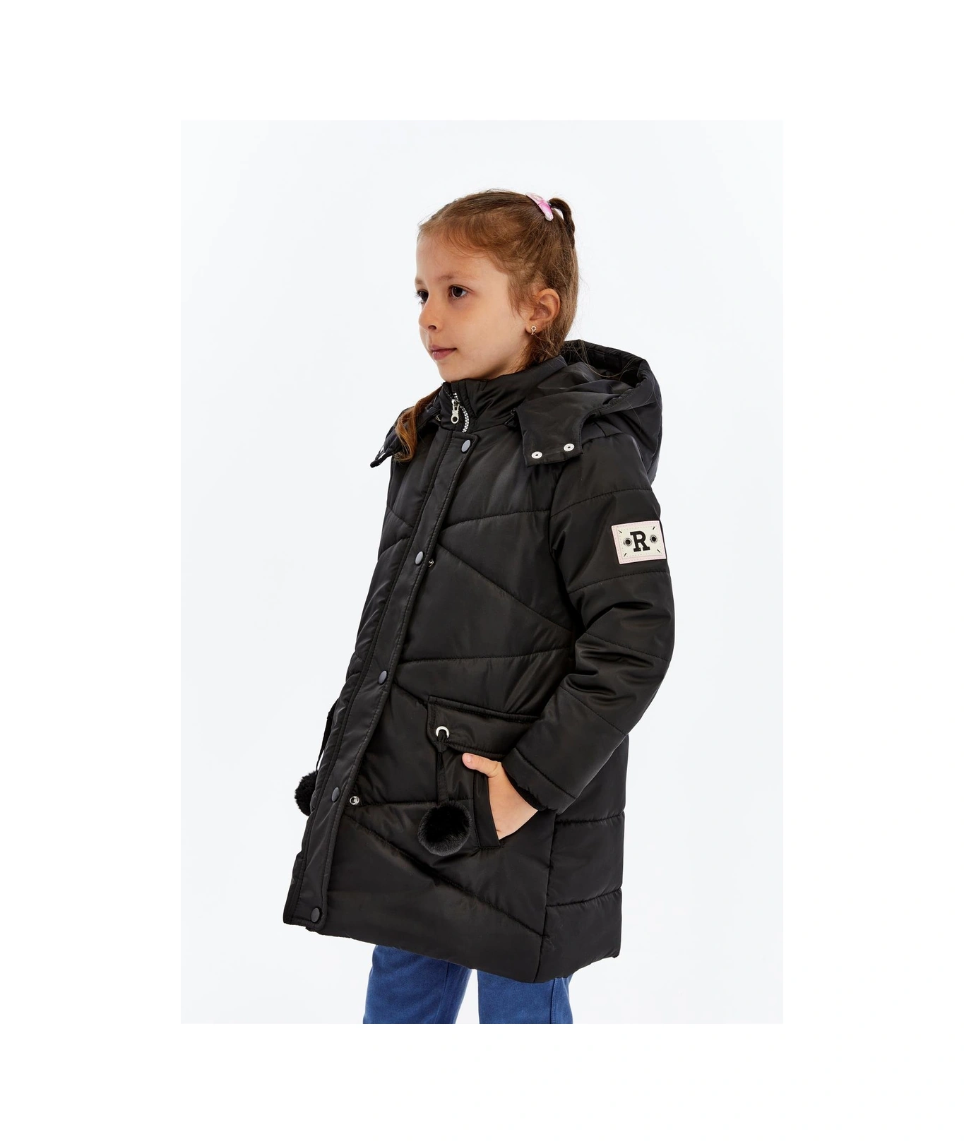 Benitto Kids Kapüşonlu Kışlık Ponpon Detaylı Kız Çocuk Kaban 51354 Siyah