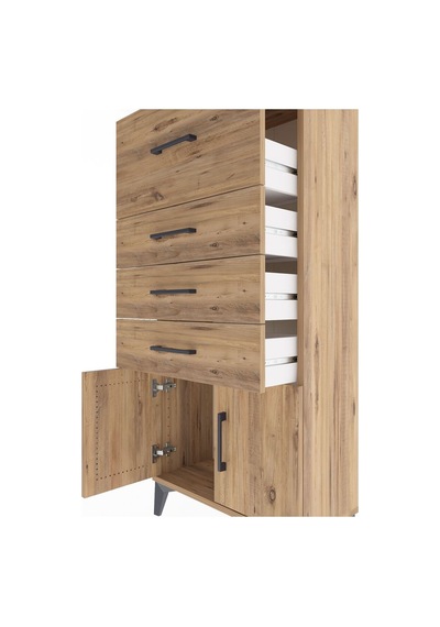 Arges Dolap 4 Çekmeceli 2 Kapaklı 60x30x134 Çam-çam Atlas Çam