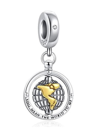 Nur Silver You Mean The World To Me Yazılı Dönen Dünya Gümüş Charm Nur-bl01147