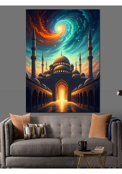 Ahşap Tablo Mistik Cami Ve Gece Gökyüzü