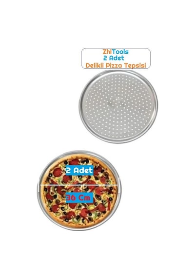 Zhltools Lahmacun Pizza Pide Pişirme Tepsisi 36 Cm 2 Li Set Gümüş