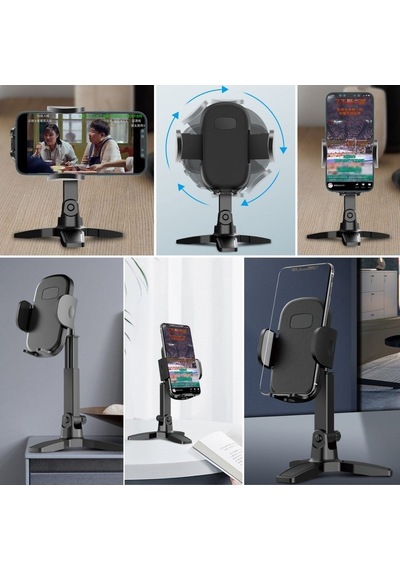 Masaüstü Telefon Standı 360 Derece Dönebilen Başlıklı Ayaklı Telefon Tripodu Siyah