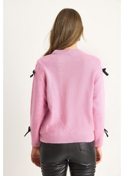 Shade Kadın Fiyonklu Regular Triko Kazak 20246871 - Toz Pembe