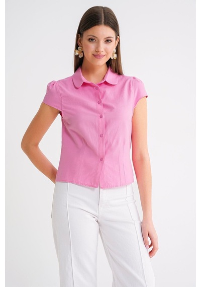 Mixray 4698 Kadın Ay Kol Fit Pensli Gömlek Pembe