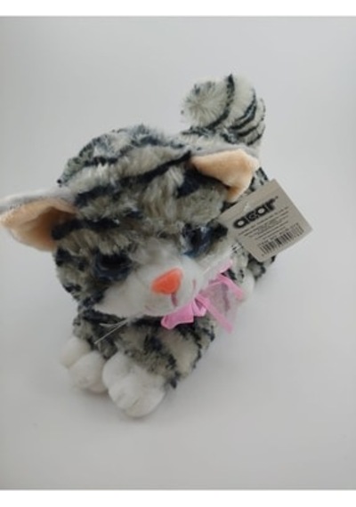 Peluş Yatan Gri Desenli Kedi Sesli 25 Cm--Skradapelus30