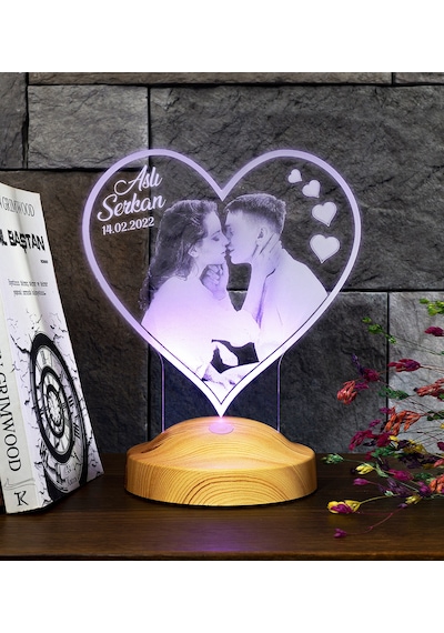 Sevgiliye ve Eşe Özel Fotoğraflı Kalp LED Lamba - Kişiye Özel ve Romantik Hediye, 14 Şubat Hediyesi