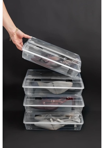 10 Adet Şeffaf Ayakkabı Kutusu İstiflenebilir Ayakkabı Düzenleyici Organizer, Kapaklı Plastik