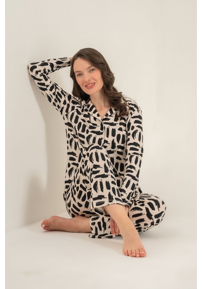 Pierre Cardin Kadın Krem Gömlek Pijama Takımı Pc9301-s-v1 Pc9301-s-v1