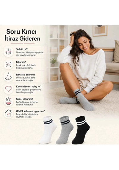 Unisex Çizgili Kısa Konç 6'lı Bilek Çorabı, %80 Pamuklu Parfümlü, Dikişsiz Burun, Siyah Beyaz Gri, Yumuşak Günlük Spor Çorap Beden: 39-44, Renk: Çok Renkli 6 Lı Unisex Çizgili Kısa Konç 6'lı Bilek Çorabı, %80 Pamuklu Parfümlü, Dikişsiz Burun, Siyah Beyaz Gri, Yumuşak Günlük Spor Çorap Beden: 39-44, Renk: Çok Renkli 6 Lı