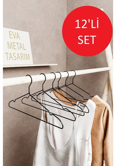 12 Adet Lüks Siyah Askı Metal A Kalite Elbise Kıyafet Askısı Metal Siyah Tr Diğer
