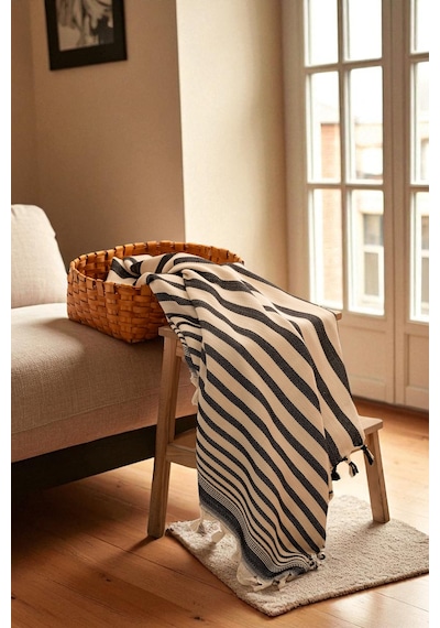 Doğal Pamuk , Yumuşak , Çok Amaçlı Örtü , Koltuk Örtüsü , Tek Kişilik Pike 160 X 220 Cm - 4 - Lacivert Zebra Lacivert