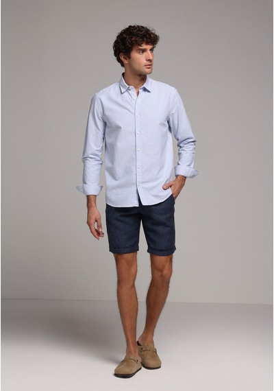 Colin's Colins Regular Fit Shirt Neck Çizgili Erkek Mavi Uzun Kol Gömlek Cl1079703 Q1.v2 Ble Mavi
