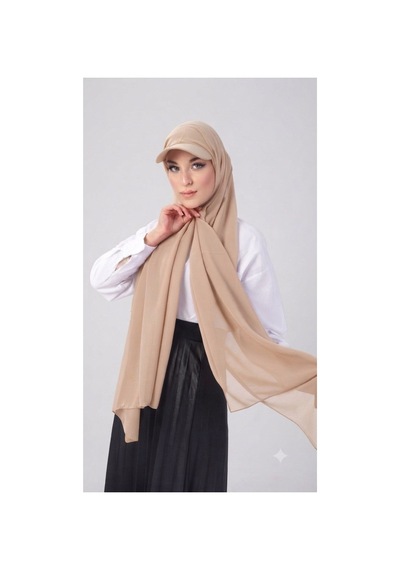 ALDAIYR Şapkalı Boneli Hazır Şal Hijab Sandy Bej