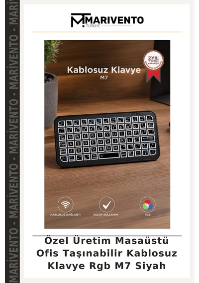 Özel Üretim Masaüstü Ofis Taşınabilir Kablosuz Klavye Rgb M7 Siyah
