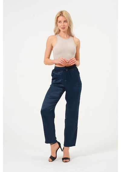 Rich Kadın Yüksek Bel Parlak Saten Pantalon Çok Renkli