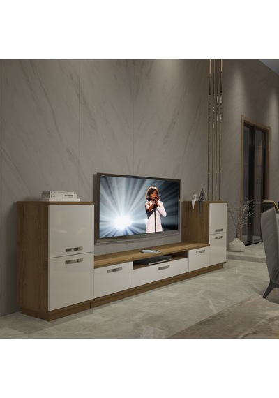 Decoraktiv Trio On2 Mdf Tv Ünitesi Tv Sehpası - Pera Beyaz Meşe - Beyaz