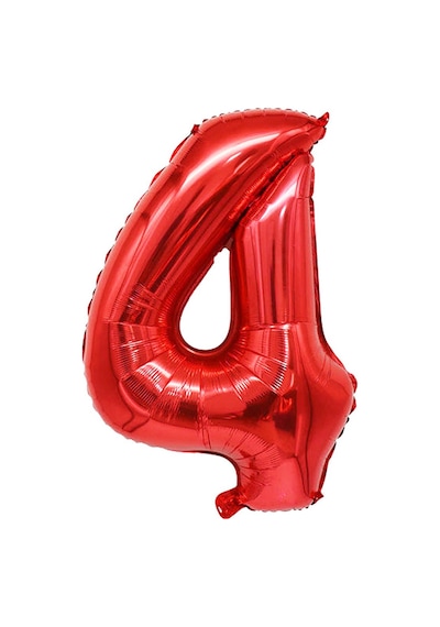 4 Rakam Kırmızı Folyo Balon 34 İnç 76-82 Cm Kırmızı