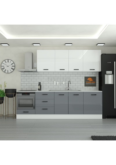 265 Cm Mutfak Dolabı Mdf Kapak Tezgah Dahil Yrkn265 98 Gri