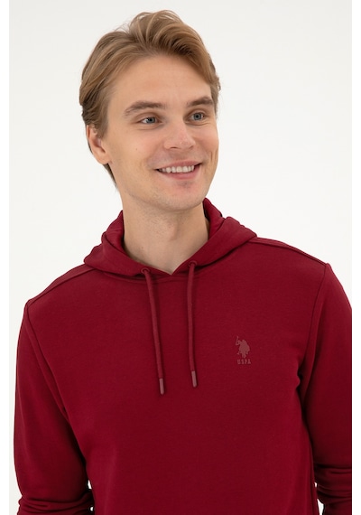 U.S. Polo Assn. Erkek Regular Fit Kapüşonlu Bordo Basic Sweatshirt 50313720-VR014