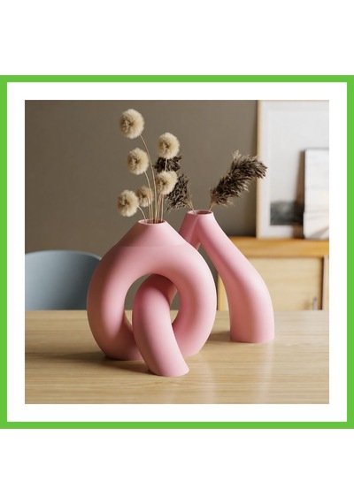 Bezos 3d Baskı Interlocking Vazo - İç İçe Geçen Dekoratif Vazo-pembe Dmc