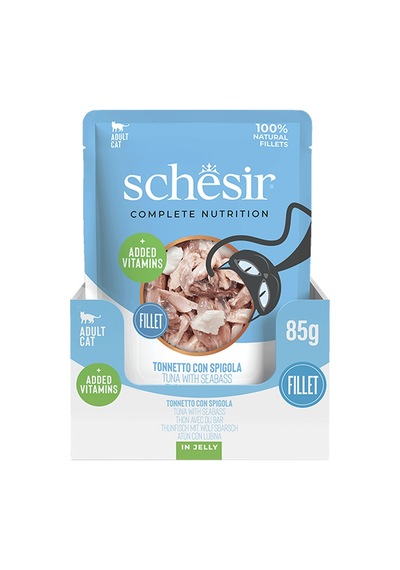 Schesir Jelly Ton Balıklı Ve Levrekli Pouch Yetişkin Kedi Konservesi 85 Gr 12'li Paket