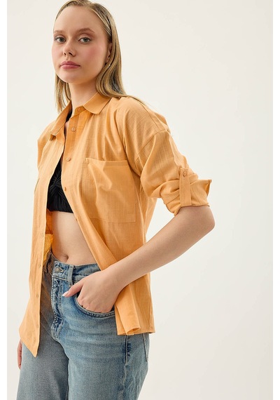 Vitrin Basic Oversize Önden Cepli Gömlek Oranj