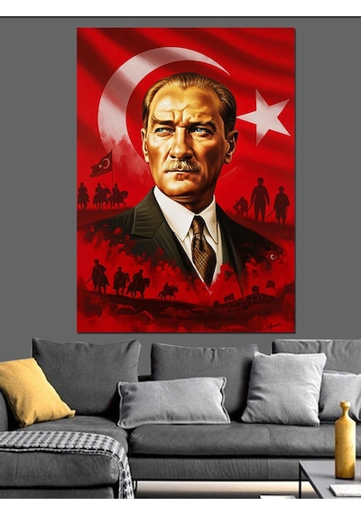 Ahşap Tablo Kırmızı Zemin Atatürk Portresi