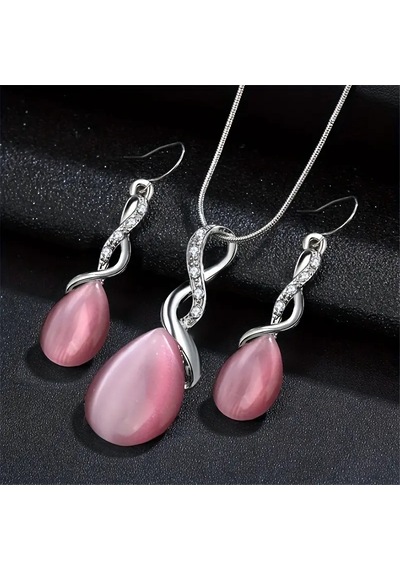 Sedef Taşlı, Beyaz Pembe Trend Zirkon Taş İşlemeli Takı Seti Kolye Küpe , Yeni Yıl, Fuşya