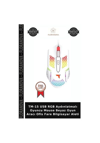 Tm-15 Usb Rgb Aydınlatmalı Oyuncu Mouse Beyaz Oyun Aracı Ofis Fare Bilgisayar Aleti